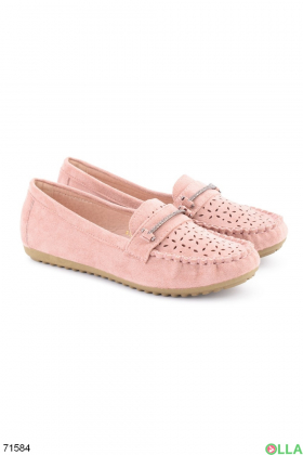 Women's pink perforated ballet flats