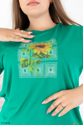 Women's green printed batal T-shirt