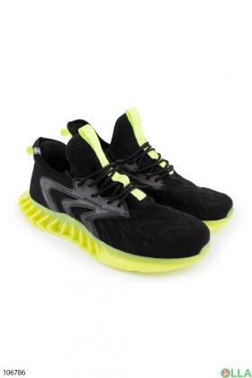 Men's black and green textile sneakers