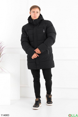 Мужская зимняя черная куртка с капюшоном