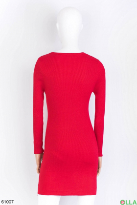 Женское красное трикотажное платье-миди