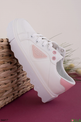 Women's white sneakers with a pink heel