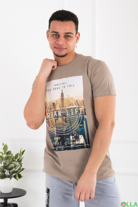 Men's beige T-shirt with print