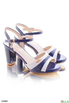 Blue and White Heeled Sandals