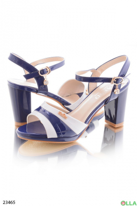 Blue and White Heeled Sandals