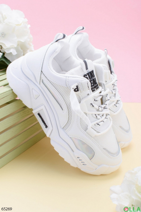 Women's white sneakers with inscriptions
