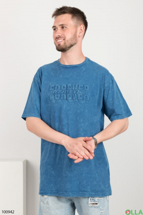 Чоловіча синя  футболка з написом