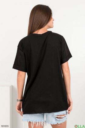 Жіноча чорна футболка з малюнком