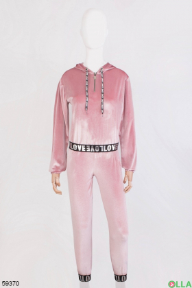 Женский розовый велюровый спортивный костюм