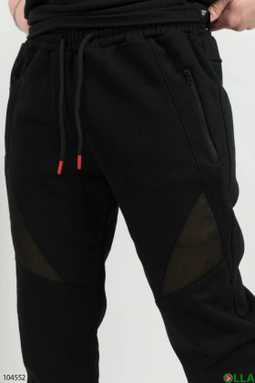 Мужские черные спортивные брюки на флисе