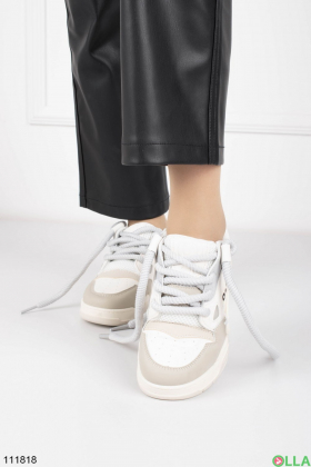 Women's white and beige lace-up sneakers