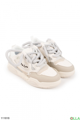 Women's white and beige lace-up sneakers