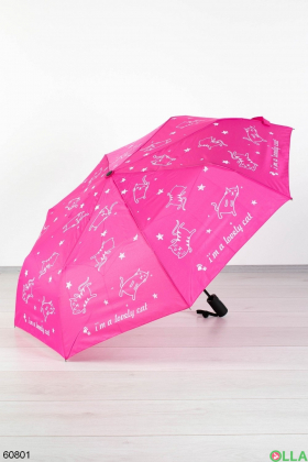 Женский малиновый зонт с рисунком