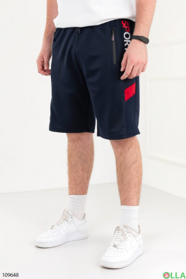 Men's dark blue sports shorts with lettering