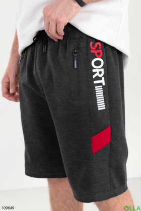 Men's dark gray sports shorts with slogan