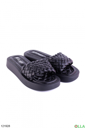 Women's black eco-leather slippers