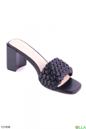 Women's black heeled slides