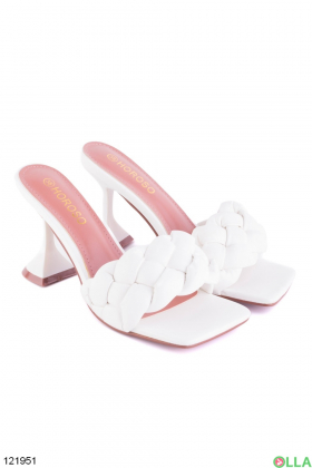 Women's white heeled slides