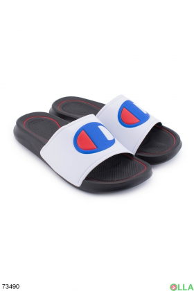 Men's white flip flops with logo