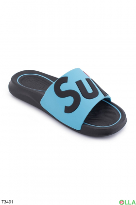 Men's black and blue printed flip flops