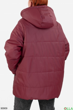Женская бордовая куртка из эко-кожи, с капюшоном