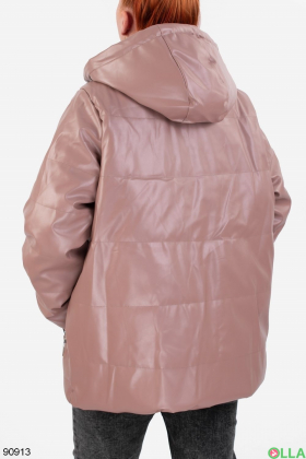 Женская бежевая куртка из эко-кожи, с капюшоном