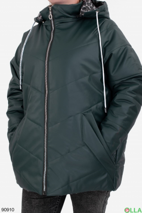 Women's green jacket made of eco-leather, with a hood