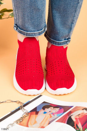 Жіночі червоні кросівки з текстилю