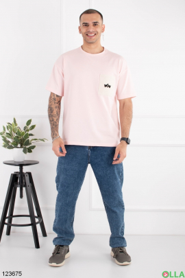 Мужская светло-розовая футболка оверсайз