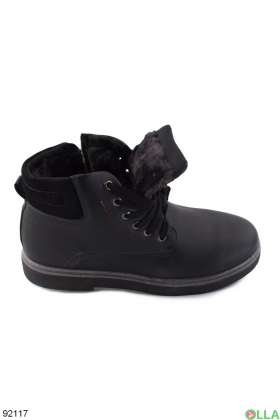 Чоловічі зимові чорні черевики з еко-шкіри