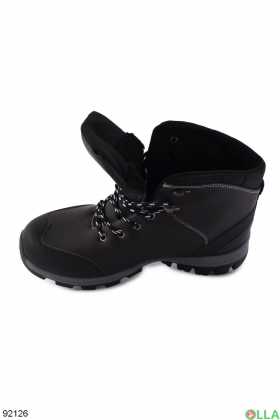 Мужские зимние черные ботинки из эко-кожи