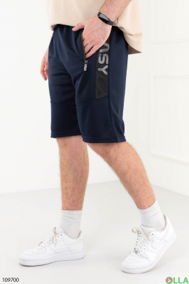 Men's dark blue sports shorts with slogan