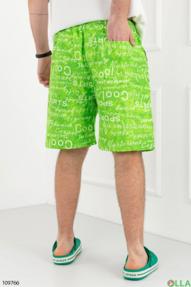 Men's green slogan beach shorts
