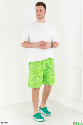 Men's green slogan beach shorts