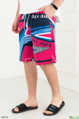 Men's pink printed beach shorts