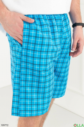 Men's blue checked beach shorts