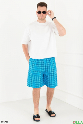 Men's blue checked beach shorts