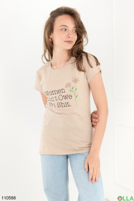 Women's beige T-shirt with slogan