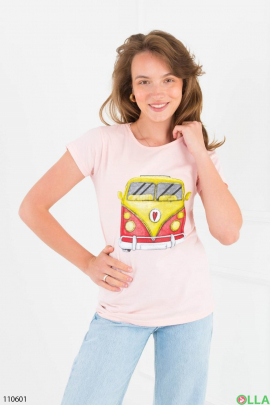 Women's light pink printed T-shirt