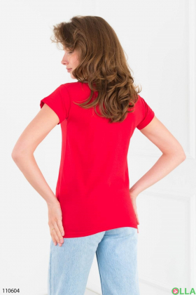 Жіноча червона футболка з принтом