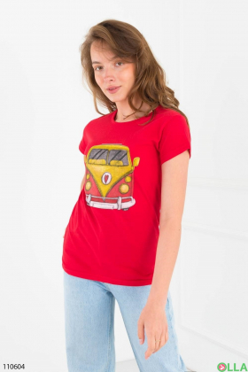 Women's red printed T-shirt
