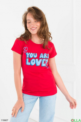 Women's red T-shirt with an inscription