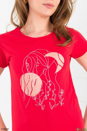 Women's red printed T-shirt