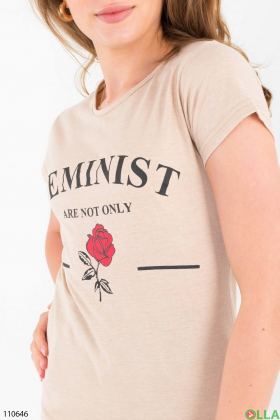 Women's beige printed T-shirt