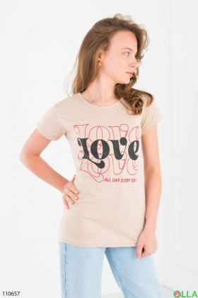 Женская бежевая футболка с надписью