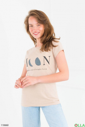 Женская бежевая футболка с надписью