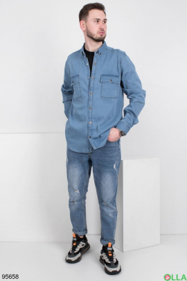 Чоловіча блакитна джинсова сорочка