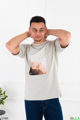 Men's gray oversized T-shirt with print