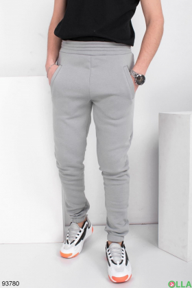 Мужские светло-серые спортивные брюки на флисе