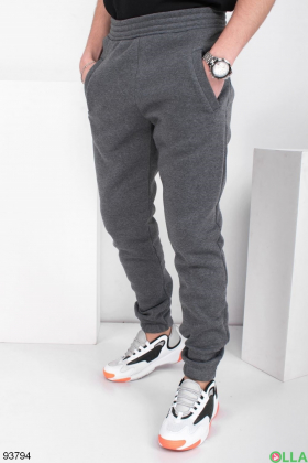 Чоловічі темно-сірі спортивні брюки на флісі